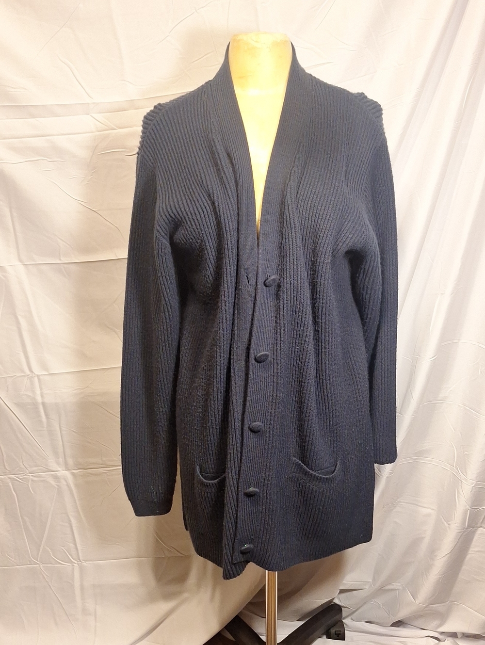 Liz Baker Navy Ribbed Button-Front Cardigan Coat